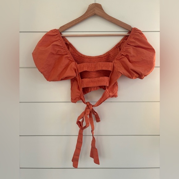 Altar’d State Puffy Sleeve Rust Crop Top - Picture 3 of 3